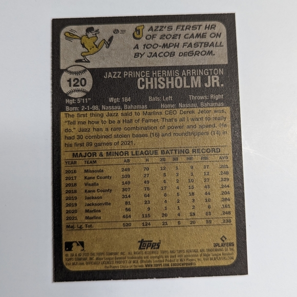 Jazz Chisholm Jr - 2022 Topps Heritage baseball card - Picture 2 of 2